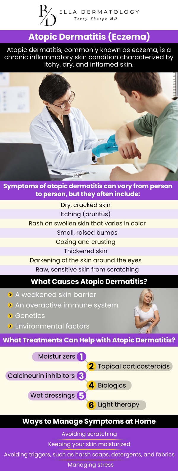 Eczema can be a frustrating condition, with constant trial and error to find the right treatment. It causes inflamed, dry patches on the skin that lead to discomfort and irritation. While a perfect solution may not exist, with patience and the right approach, many people can manage their symptoms effectively. Visit Dr. Terry L. Sharpe, MD, for personalized treatment options to manage your eczema symptoms effectively. For more information, contact us or request an appointment online. We are conveniently located at 1365 Rock Quarry Rd, Suite 300 Stockbridge, GA 30281. Eczema can be a frustrating condition, with constant trial and error to find the right treatment. It causes inflamed, dry patches on the skin that lead to discomfort and irritation. While a perfect solution may not exist, with patience and the right approach, many people can manage their symptoms effectively. Visit Dr. Terry L. Sharpe, MD, for personalized treatment options to manage your eczema symptoms effectively. For more information, contact us or request an appointment online. We are conveniently located at 1365 Rock Quarry Rd, Suite 300 Stockbridge, GA 30281.